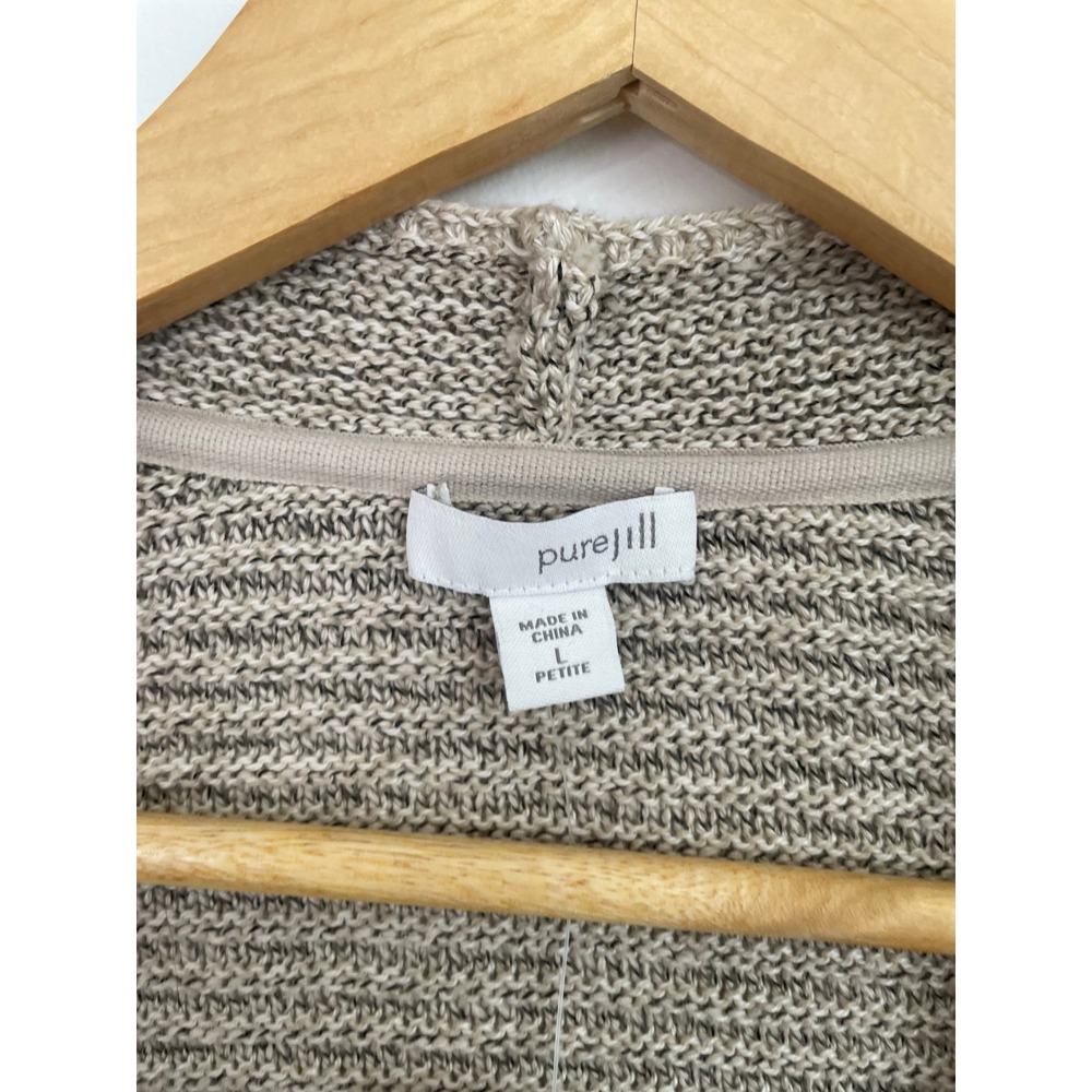 J. Jill Pure Cardigan Womens Large Petite Tan Open Front Pockets Minimalist Work - Picture 6 of 8